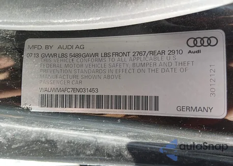 2014 Audi A7 3.0 Tdi Premium Plus z USA, uszkodzony, nr VIN WAUWMAFC7EN031453